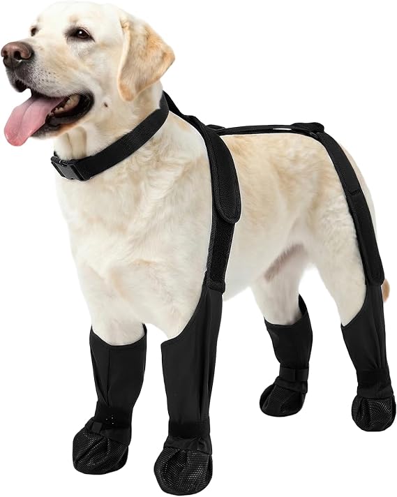 Anti-Slip & Fall Dog Suspender Boots, Waterproof Adjustable Dog Shoes for Large Dogs, Dog Rain Boots Pet Paw Protector Recovery Booties for Outdoor Walking Rainy Snow Hiking, Black L