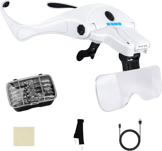 Head Magnifying Glass with 4 LED Lights, Rechargeable Head Magnifier