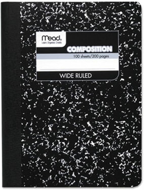 Mead Composition Book, Wide/Legal Rule, Black Cover, (100) 9.75 x 7.5 Sheets