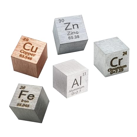 5 PCS Element Cube Set 10mm Density Cubes Up to 99.99% Pure,Iron,Copper,Aluminum,Zinc,Chromium Metal Cubes