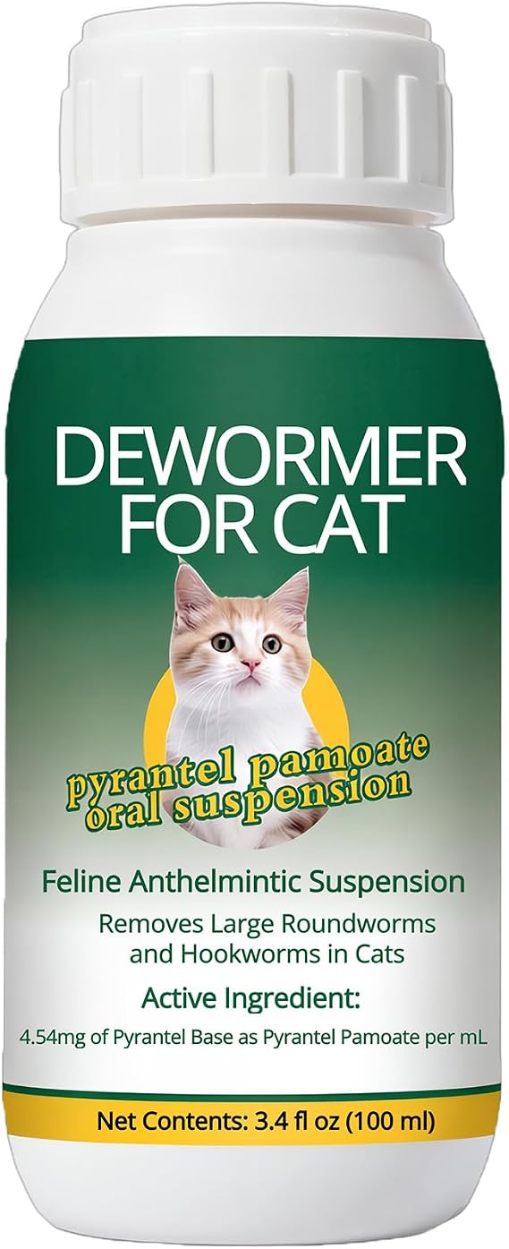 Pyrantel Pamoate Oral Suspension for Cats & Kittens, Cat Dewormer for Roundworms and Hookworms, 100 mL