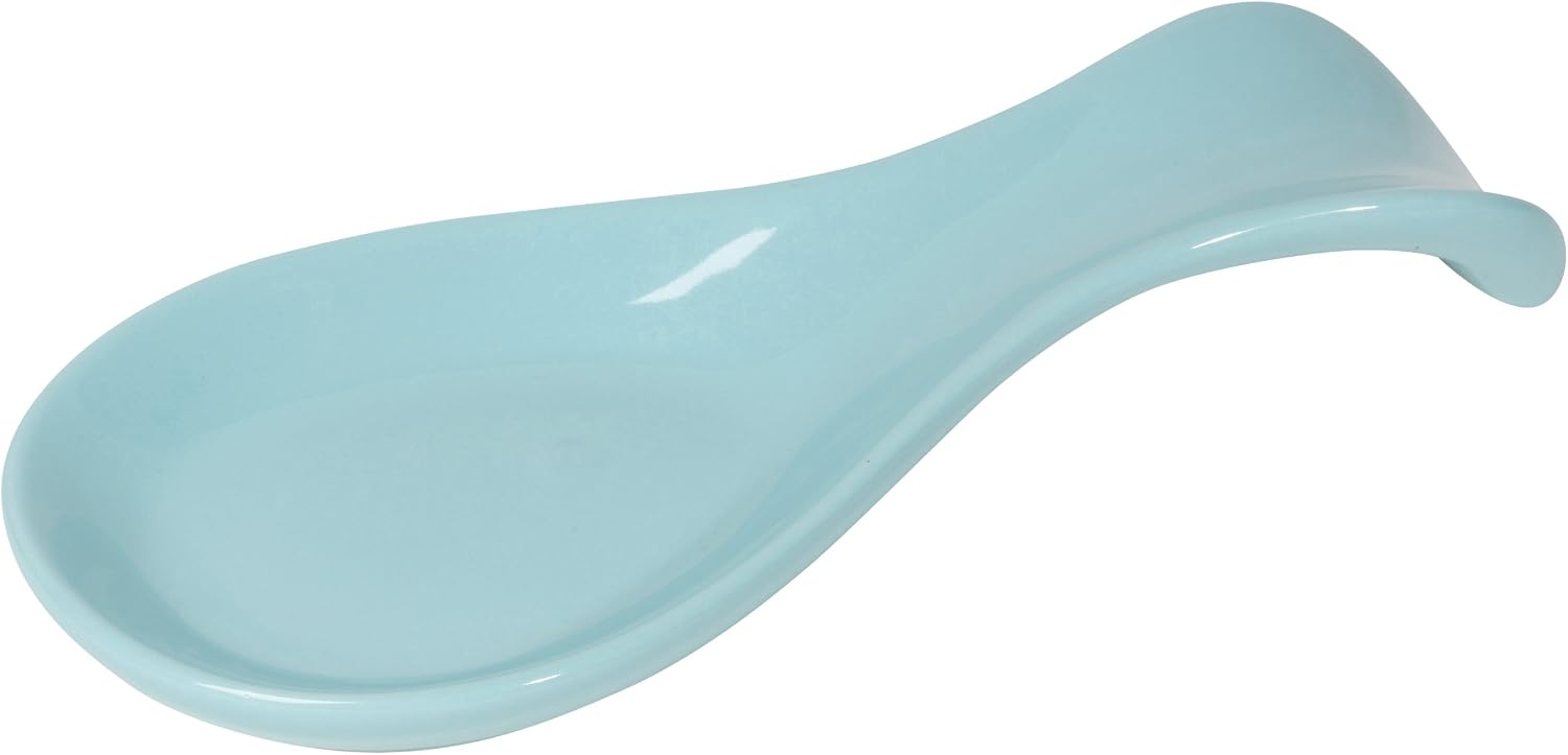 Now Designs Curved Stoneware Spoon Rest Eggshell Blue, 3.5x7.75 in