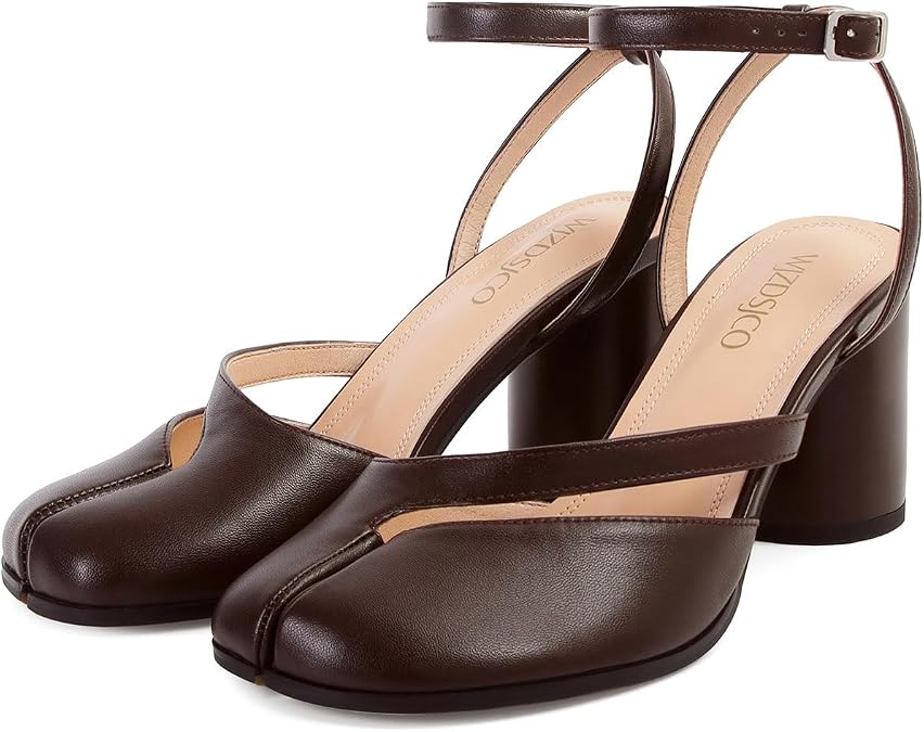 Tabi Chunky Block Heels for Women Split Toe Pumps with Ankle Strap Slingback Heeled Sandals Strappy Tabby Shoes Fashion Dress Comfort Office