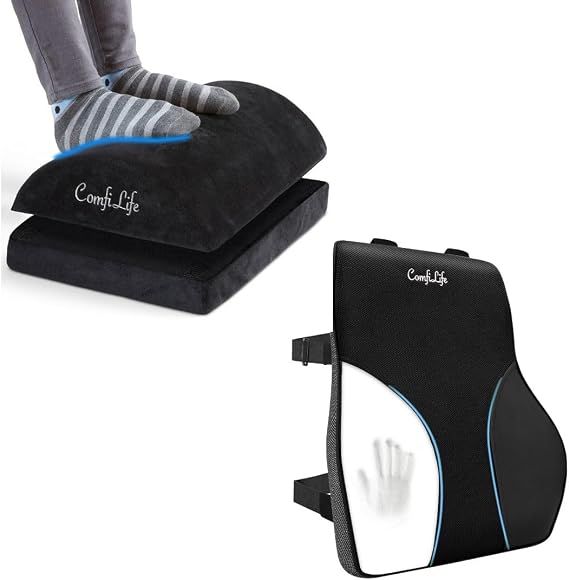 ComfiLife Lumbar Pillow + Foot Rest Bundle Lumbar Support Pillow for Office Chair Foot Rest for Under Desk Improves Posture Helps Back Pain Relief
