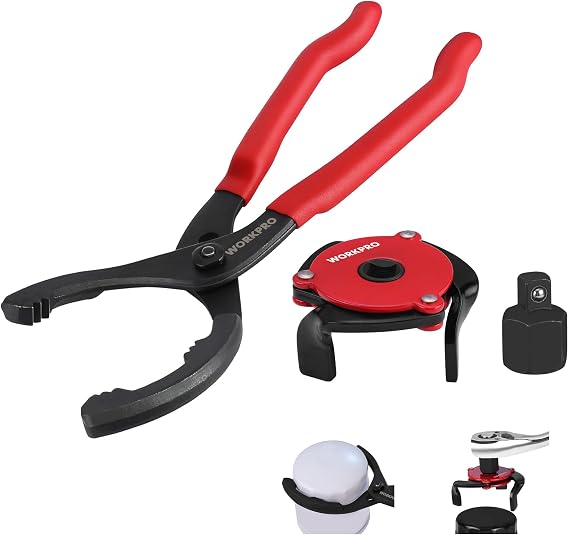 WORKPRO 2-Piece Oil Filter Wrench Set | 12 Adjustable Oil Filter Plier & 3-Jaw Universal Oil Filter Removal Tool for Car, Motorcycle, Truck Maintenance