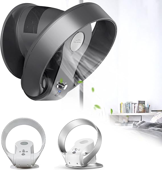 14 Bladeless Fan Wall Mounted Fan/26w/remote Control/Timer/Bladeless Desk Fan/7 Speed/Quiet Cooling Air (Color : Black)