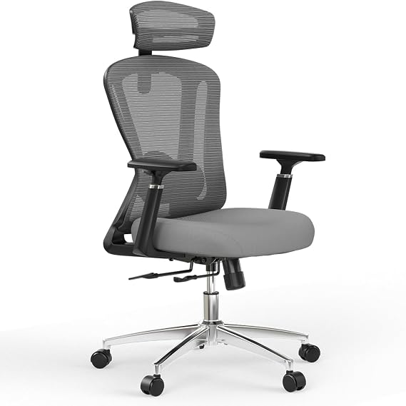 Warmiehomy Office Chair Ergonomic Desk Chair, High Back Computer Chairs with Wheels, Home Office Chairs for Heavy People, Adjustable Seat Depth, 3D Armrests and Adjustable Headrest(Grey)