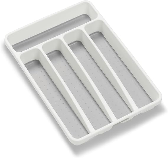 madesmart Classic 5 Compartment Compact Silverware Tray, White