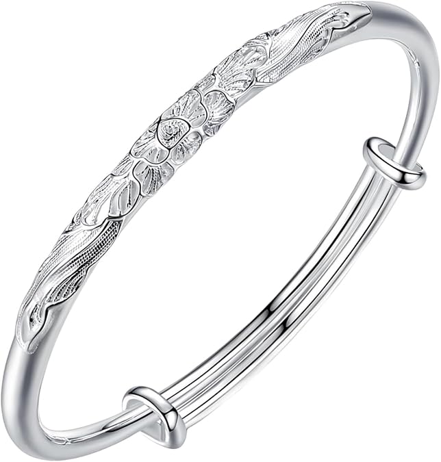 Dainty Silver Bracelets for Women, 925 Sterling Silver Bangle Bracelets Adjustable Bracelet for Womens Fashion Jewelry