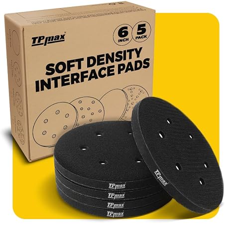 TPmax 6 Inch 6 Hole Sanding Interface Pads Hook & Loop Foam Pads for Orbital Sander Woodworking 5 Pack
