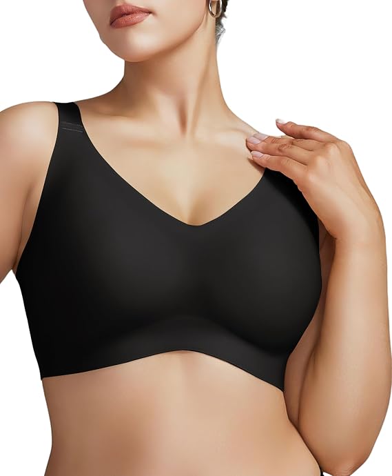 Women's Wireless Minimizer Bra Full Coverage Seamless Support Black