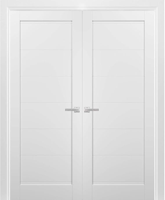 Quadro 4115 | Double Swing Interior French Doors with Glass, MDF, Hardware Included, 60x80, White, Modern