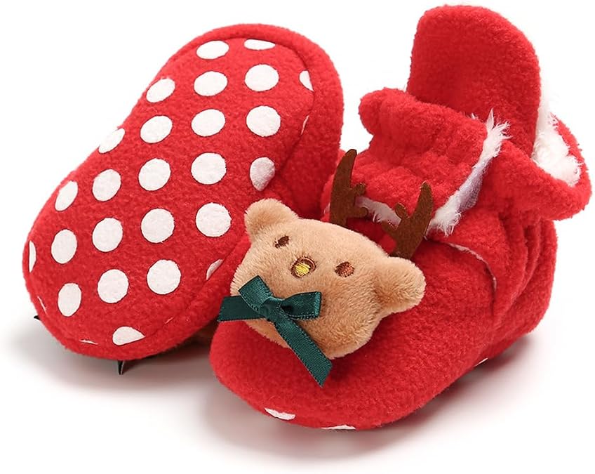 Baby Booties Cozy Fleece Slippers Soft Baby Shoes With Gripper Soles, Winter Warm Infant Newborn Crib Sock Shoes First Walkers
