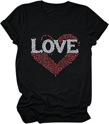 Womens Valentines Day Shirts Letter Print Graphic Tees Cute Love Heart Shirt Casual Crewneck Short Sleeve Dating Tops