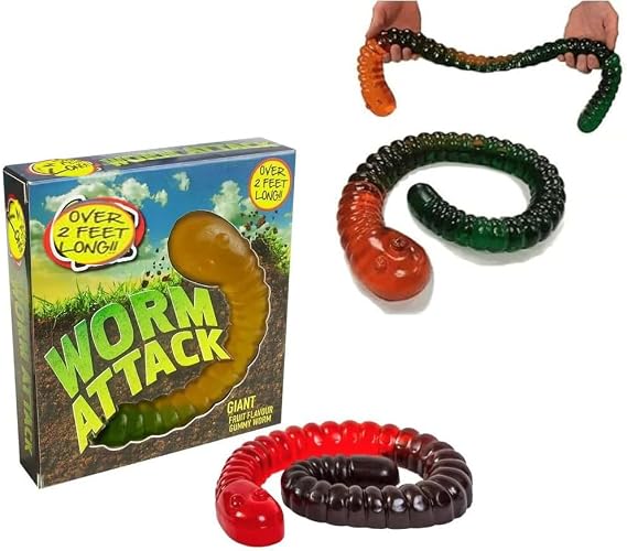 Worm Attack Giant Fruity Flavour Gummy Worm Gift Box 800g - Over 2 Feet long Worm Sweet (2 x Boxes)
