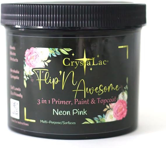CrystaLac, FlipN'Awesome 3in1 Paint, Primer, Top Coat (Neon Pink, 32oz Quart)