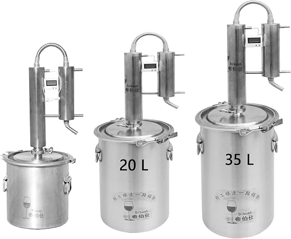Fayelong 12~35 L Home DIY Distiller Moonshine Stainless Still Rose Water Distillation Oil Brew Kits Digital Thermometer (20L, 316 Stainless)
