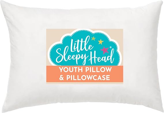 Little Sleepy Head Youth Pillow 16x22 with Hypoallergenic Cotton Pillow case Youth Pillows for Sleeping Age 5-10 - Snugly Designed Youth Neck Pillows for Travel, School and Bedtime - (White)
