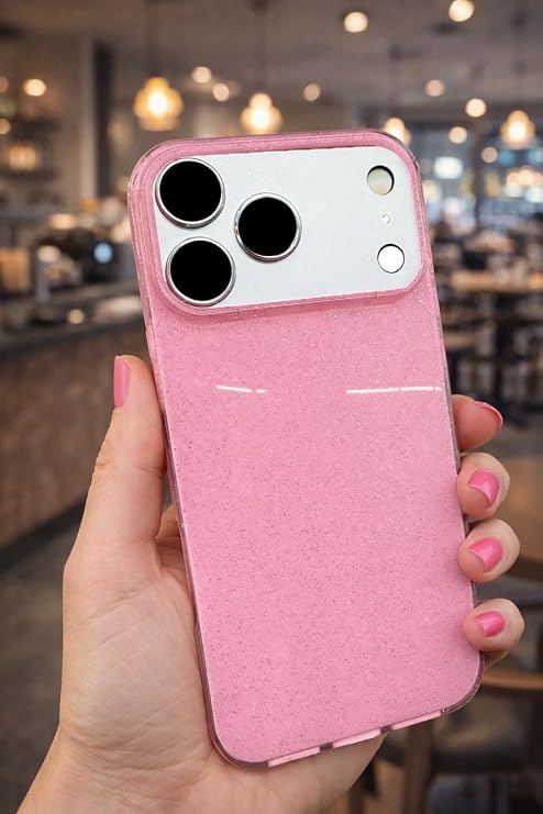 Coverzone Apple iPhone 17 Pro Max ile uyumlu Z-Jelly Kılıf Kamera Korumalı Simli Işılıtılı Renkli Parlak Silikon Kapak Açık Pembe