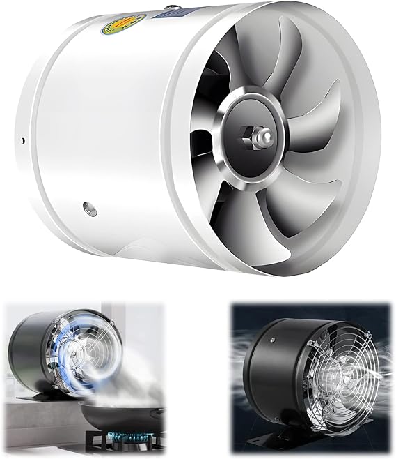 Multifunctional Powerful Mute Exhaust Fan, Duct Fan, Aluminum Alloy Kitchen Exhaust Ventilation Fan with Low Noise, Speed up to 2800r/Min, Vent Fan for Basement Bathroom Kitchen Attics (6in, White)