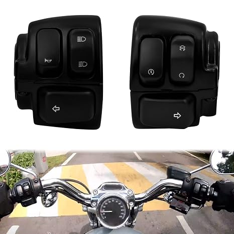 1" Motorcycle Handlebar Control Switches with Wiring Harness Compatible with Harley 833 Softail Dyna Sportster V-Rod 1996-2012, 1 Pair Black