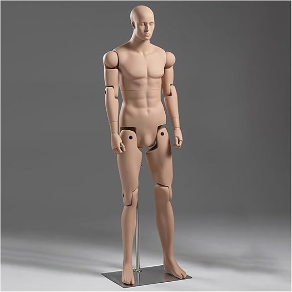 Life Size Adult Mannequin Full Body Poseable, Tall Male Female Lifelike Mannequin Body Dress Form Torso Sets, Standing Dummy Clothing Model for Art Studio Retail Display Fashion Show(Natural,Male)