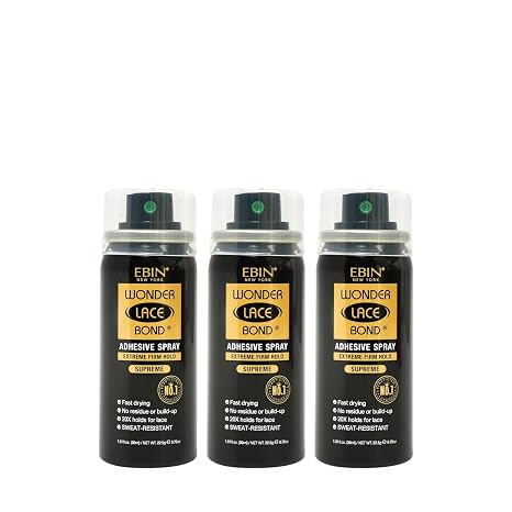 EBIN NEW YORK Wonder Lace Bond Adhesive Spray, 1.01 Fl Oz (3-Pack) | Supreme Extreme Firm Hold, Wig Glue Spray, Sweat Resistant, Fast Drying, No Residue, Lace Front Melting Spray