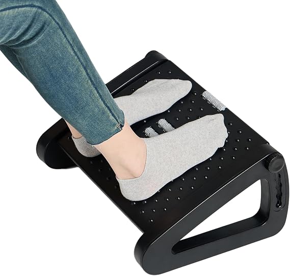 Çalışma Masasının Altında Ayak Dayanağı, Ergonomik 6 Yüksekliği Ayarlanabilir Ayak Dayama Masaj Rulosu, Taşınabilir Masa Altı Ayak Taburesi, Ev, Ofis için, Siyah