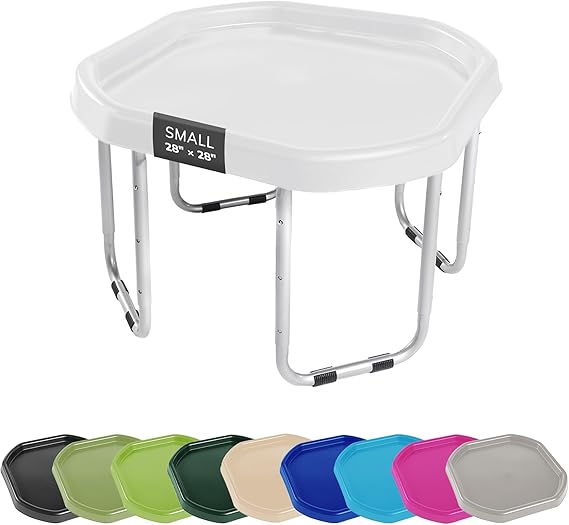 MEKA Small 28"x28" Tuff Tray Set White, Activity Sensory Tray Plus Stand Children, Outdoor Play Sand and Water Table for Toddlers and Kids, Toy Boys Girls