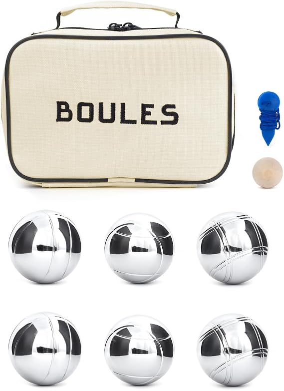 Kikkerland Boules Set Large Action Game, Outdoor, Beach, Lawn Backyard Family Party Games for Adults