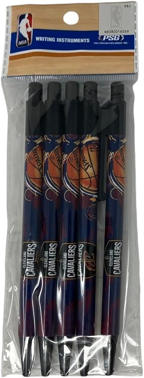 Pro Specialties Group NBA Cleveland Cavaliers 5-Pack Retractable Click Pens- Great Stocking Suffers and Party Favors