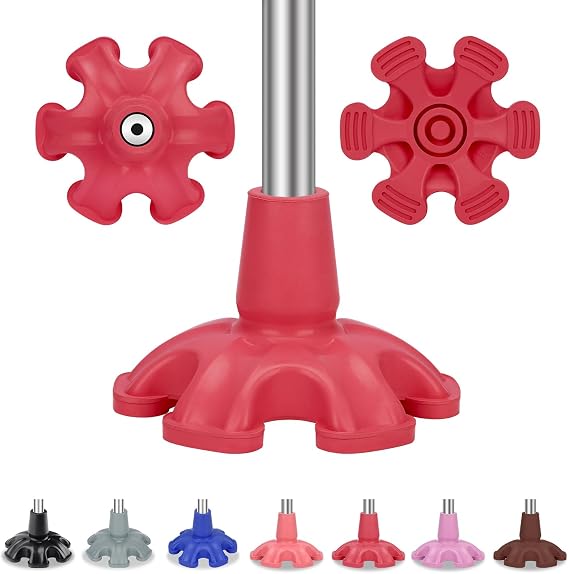 supregear Cane Tip - Self Standing 6 Prong Support Rubber Base for Walking Stick & Cane - Heavy Duty Foot Pad for Offset Quad Tripod Replacement Accessory, 3/4 inch, Red