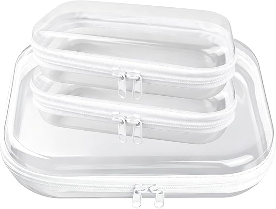 Clear Hard Shell Zipper Case, 3Pcs Pencil Pouch for Toiletries, 1M+2S