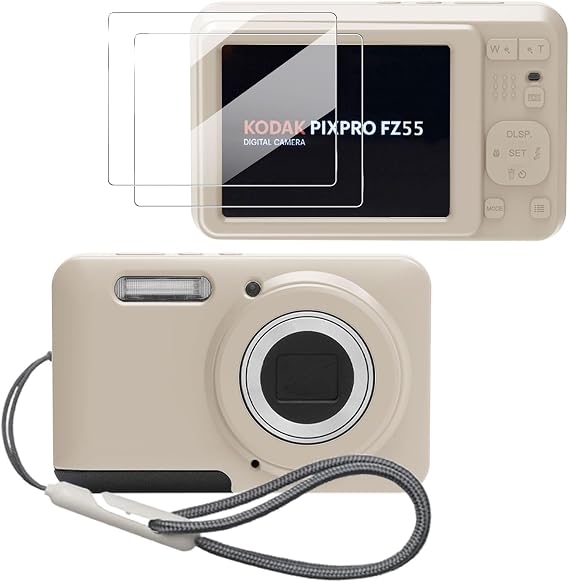 Case for Kodak PIXPRO FZ55,FZ55 accessories,Soft Silicone Protective Case, with 2 Screen Protectors and 1 Wrist Strap - Off white