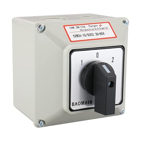 BAOMAIN 32A 2-Phase 3-Position Cam Rotary Changeover Switch with Enclosure