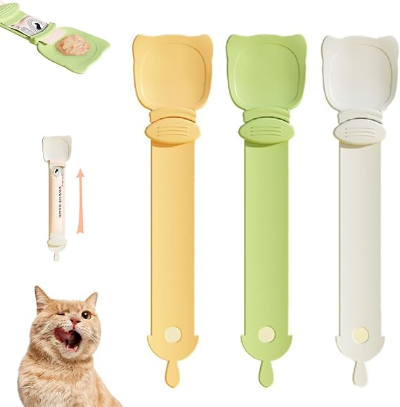 3pc Happy Spoon for Cats,Cat Strip Feeder with 3 Colors,Cat Strip Squeeze Spoon,Cat Sliding Dispenser for Wet Food.