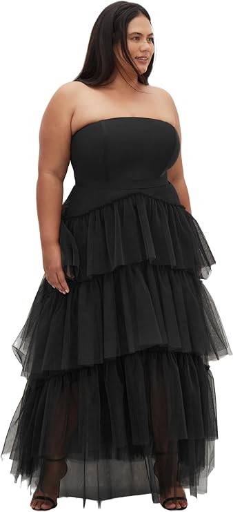 City Chic Plus Size Maxi Dress Tulle Sweetheart, Black