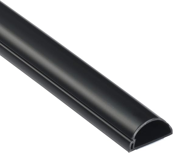 D-Line 30x15mm Cable Trunking 1m, Half Round Profile, Self-Adhesive Wire Cover, Paintable Cable Management - 30mm (W) x 15mm (H) x 1-meter Length - Black