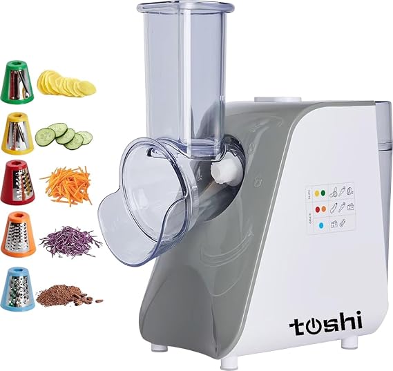 Toshi 5 Başlıklı Elektrikli Çok Fonksiyonlu Sebze ve Meyve Doğrayıcı Rende - Rondo -Gri
