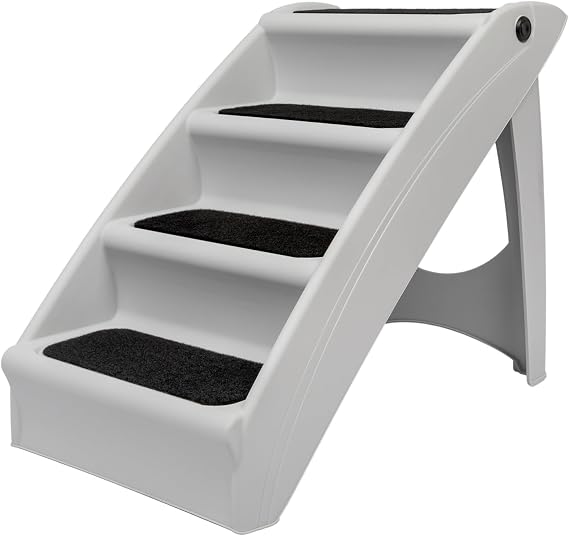 PetSafe CozyUp Folding Dog Stairs, Portable Indoor/Outdoor Pet Steps for Bed, Couch & Car, Grey, 25 Inch | Portable & Foldable 4-Step Stairs, Non-Skid Feet, Side Rails, Dog Steps for Bed, for Dogs up to 200 Lb