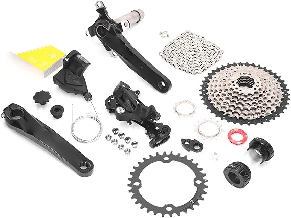 9 Speed Groupset, 42T Flywheel Bike Shift Kit with Aluminium Alloy Crank and Derailleur, for Mountain Road Bike Upgrade Cycling Gift