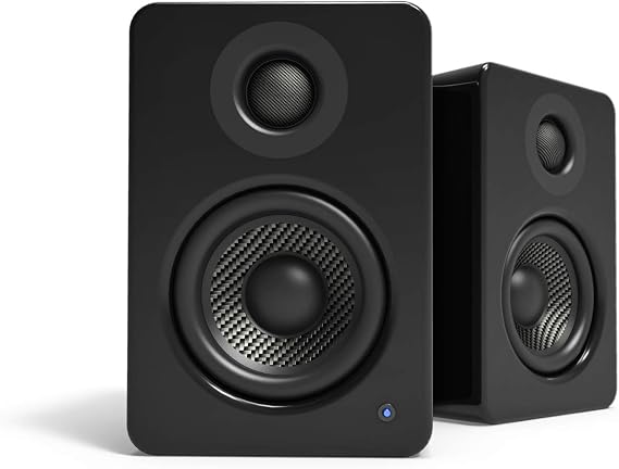 Kanto YU2GB PC Gaming Desktop Speakers | 3" Composite Drivers | 3/4" Silk Dome Tweeter | Class D Amplifier | 100 Watts | Built-in USB DAC | Subwoofer Output | Pair | Gloss Black