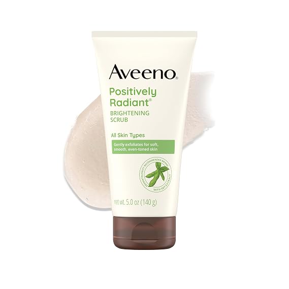 Aveeno Positively Radiant Skin Brightening Daily Face Wash Scrub, 5 oz | Daily Face Scrub, Gentle with Moisture-Rich Soy Extract, Helps Improve Skin Tone & Texture, Oil & Soap-Free, Hypoallergenic