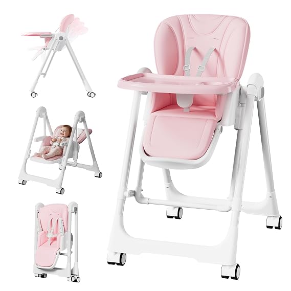 High Chairs for Babies and Toddlers Foldable with Rocking Mode (Pink)