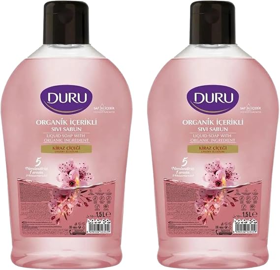 Duru Organik İçerikli Sıvı Sabun, Kiraz Çiçeği Kokulu, 1500 ml, 2'li Paket