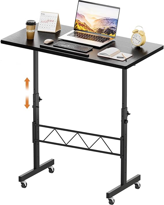 GTPLAYER Standing Desk Adjustable Height & Tiltable Tabletop, 32 Inch Portable Desk for Home Office Stand Up Work and Walking Pad Treadmill, Small Mobile Computer Table for Laptop, Black
