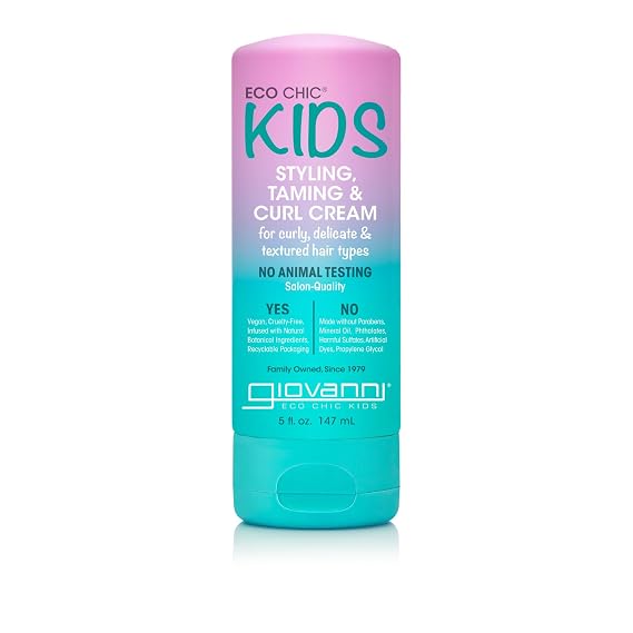 GIOVANNI Eco Chic Kids Styling Taming & Curl Cream, Kids Curl Cream, 5 oz | Curly Hair Products, Delicate and Textured Hair Types, Long-Lasting & Lightweight, Salon Quality, Vegan-Friendly