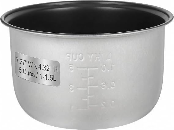 Tofficu Rice Cooker Inner Pot Replacement 5 Cups, 7.27" W x 4.32" H