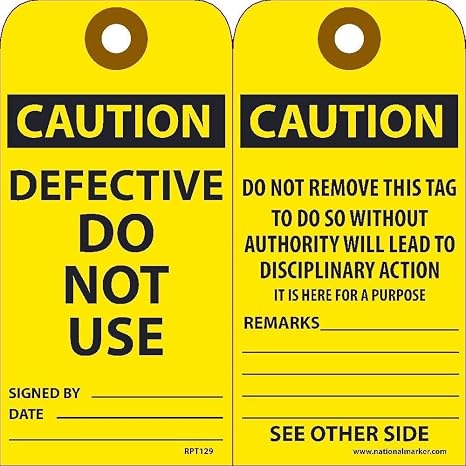 National Marker RPT129G Caution Defective Do Not Use Tag