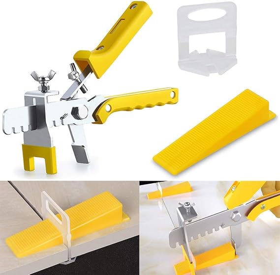 Tile Leveling System Kit (300 Tile Spacers,100 Reusable Wedges,1 Tile Plier) and 500 Tile Spacers - Tile Tools Set for Stone Installation (1/8 Inch Tile Spacers)